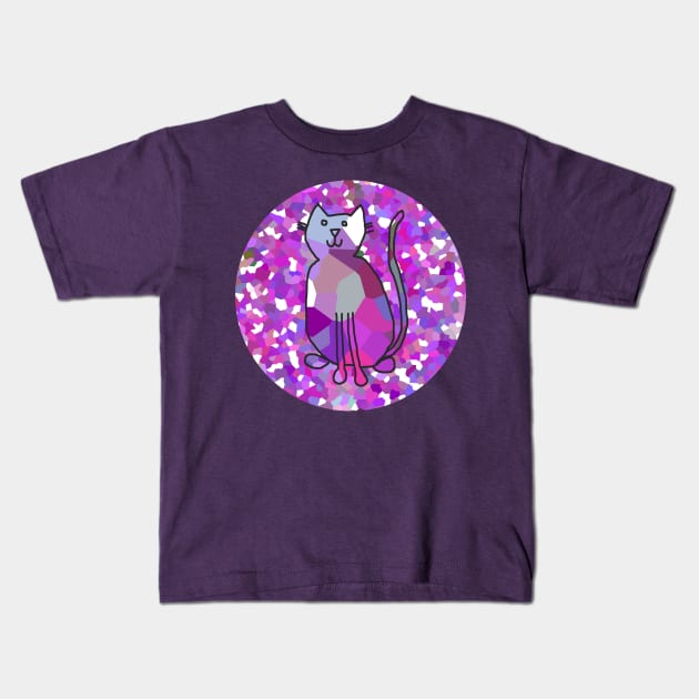 Cat on Purple Circle Kids T-Shirt by ellenhenryart